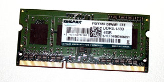 4 GB DDR3 RAM 204-pin SO-DIMM PC3-10600S DDR3-1333  Kingmax FSFF65F-D8WM9