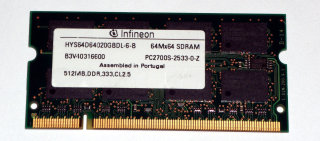 512 MB DDR RAM 200-pin SO-DIMM PC-2700S 16-Chip  Infineon HYS64D64020GBDL-6-B