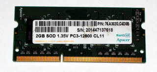 2 GB DDR3-RAM PC3-12800S Notebook-RAM 1600 MHz LowVoltage 1,35V   ...