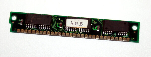 4 MB Simm 30-pin 60 ns 3-Chip 4Mx9 Chips: 2x Micron MT4C4M4B1DJ-6 + 1x MT4C1004JDJ-6
