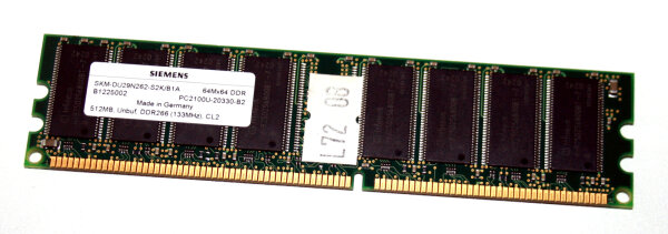 512 MB DDR-RAM 184-pin PC-2100U non-ECC CL2  Siemens SKM-DU29N262-S2K/B1A