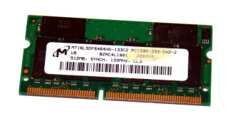 512 MB 144-pin SO-DIMM SD-RAM PC-133  CL3  Micron MT16LSDF6464HG-133C2