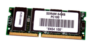 64 MB SO-DIMM PC-100 SD-RAM Laptop-Memory 144-pin (4 Chips, single-sided)