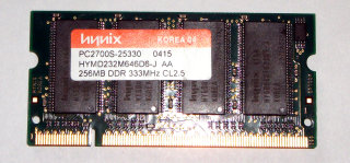 256 MB DDR-RAM 200-pin SO-DIMM PC-2700S Hynix HYMD232M646D6-J AA