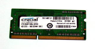 4 GB DDR3 RAM 204-pin SO-DIMM  PC3L-12800S 1,35V  Crucial CT51264BF160BJ.C8FND