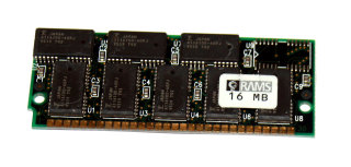 16 MB Simm 30-pin 60 ns  8-Chip non-Parity 16Mx8  Chips: 8x Fujitsu 8116100-60PJ  (Modulhöhe: 35 mm)