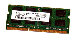 2 GB DDR3-RAM 204-pin SO-DIMM 2Rx8 PC3-10600S  Kingston SNY1333S9-2G-ELF