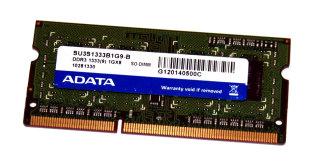 1 GB DDR3 RAM 204-pin SO-DIMM PC3-10600S CL9   Adata SU3S1333B1G9-B