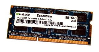 2 GB DDR3 RAM 204-pin 1,5V SO-DIMM PC3-8500S CL7  Mushkin Essentials 991643