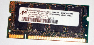 512 MB DDR RAM 200-pin SO-DIMM PC-2700S  Micron MT8VDDT6464HY-335D1