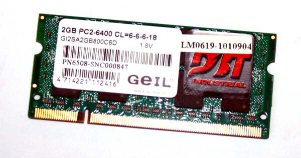 2 GB DDR2 RAM 200-pin SO-DIMM 2Rx8 PC2-6400S  1,8V   GEIL GI2SA2GB800C6D