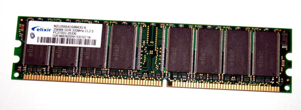 256 MB DDR-RAM 184-pin PC-2700U non-ECC  Elixir M2U25664DS88A3G-6K