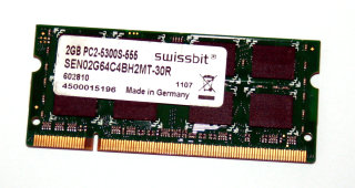 2 GB DDR2 RAM 200-pin SO-DIMM PC2-5300S CL5  Swissbit SEN02G64C4BH2MT-30R