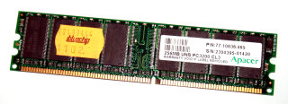 256 MB DDR-RAM 184-pin PC-3200 non-ECC CL3   Apacer P/N: 77.10636.465