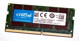 16 GB DDR4-RAM 260 pin SO-DIMM PC4-2400  CL17  Crucial CT16G4SFD824A.C16FDD1