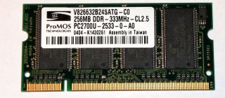 256 MB DDR-RAM 200-pin SO-DIMM PC-2700S  ProMOS V826632B24SATG-C0
