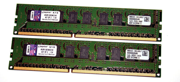 4 GB DDR3-RAM Kit (2x 2 GB) 240-pin ECC-Memory PC3-10600E 1,5V  Kingston KVR13E9K2/4I