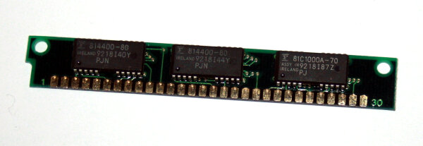 1 MB Simm 30-pin 80 ns 3-Chip 1Mx9 Parity Chips: 2x Fujitsu 814400-80 + 1x 81C1000A-70