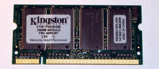 256 MB DDR-RAM 200-pin SO-DIMM PC-2100S Kingston KTM-TP0028/256  9905064  für IBM ThinkPad