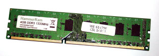 4 GB DDR3 RAM 240-pin PC3-10600U nonECC CL9  Hammerram HRD34096M1333H