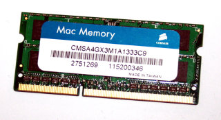 4 GB DDR3 RAM 204-pin SO-DIMM  PC3-10600S  Corsair CMSA4GX3M1A1333C9