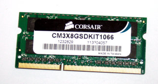 4 GB DDR3-RAM (1x 4GB) 204-pin SO-DIMM 2Rx8 PC3-8500S  Corsair CM3X8GSDKIT1066