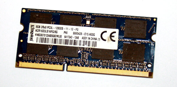 8 GB DDR3-RAM 204-pin SO-DIMM 2Rx8 PC3L-12800S 1,35V Kingston ACR16D3LS1KFG/8G   9995428