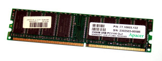 256 MB DDR-RAM 184-pin PC-2100U non-ECC CL2  Apacer P/N: 77.10603.132