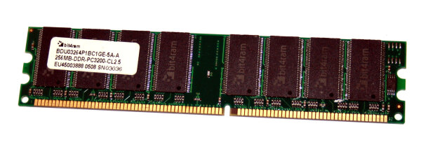 256 MB DDR-RAM 184-pin PC-3200U non-ECC CL3  bit4ram BDU03264P1BC1GE-5A-A