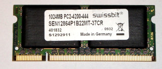 1 GB DDR2-RAM 200-pin SO-DIMM PC2-4200S  Swissbit SEN12864P1B22MT-37CR