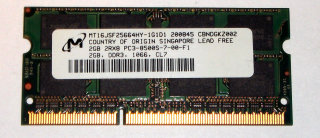 2 GB DDR3-RAM 2Rx8 SO-DIMM PC3-8500S  Micron MT16JSF25664HY-1G1D1