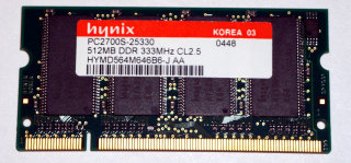512 MB DDR-RAM 200-pin SO-DIMM PC-2700S Laptop-Memory Hynix HYMD564M646B6-J AA