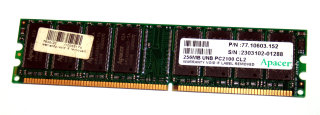 256 MB DDR-RAM 184-pin PC-2100U non-ECC CL2  Apacer P/N: 77.10603.152