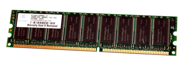 256 MB DDR-RAM 184-pin PC-3200U ECC-Memory  CL3  Nanya NT256D72S89B0G-5T