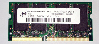 256 MB SO-DIMM 144-pin SD-RAM PC-133  CL3  Micron MT8LSDT3264HG-133C2
