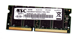 64 MB SO-DIMM 144-pin SD-RAM PC-133  MSC 764V863DT4DDGX-75AJ