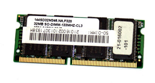 32 MB SD-RAM 144-pin SO-DIMM 4Mx64 PC-133  CL3   144SD32M346,NA,P320   21-016002-101