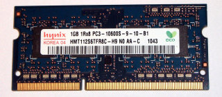 1 GB DDR3-RAM 204-pin SO-DIMM 1Rx8 PC3-10600S  Hynix HMT112S6TFR8C-H9 N0 AA-C