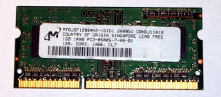 1 GB DDR3-RAM 204-pin SO-DIMM 1Rx8 PC3-8500S  Micron MT8JSF12864HZ-1G1D1