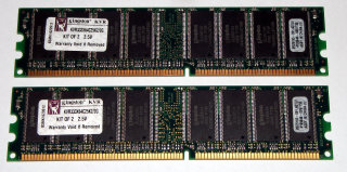 2 GB DDR-RAM (2x1GB) 184-pin PC-2700U nonECC Kingston KVR333X64C25K2/2G  99U5193