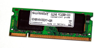 512 MB DDR-RAM 200-pin SO-DIMM PC-3200S CL3  Swissbit SDN06464OB2MT-50R