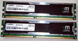 2 GB DDR-RAM Kit (2 x 1 GB) PC-3200U nonECC 400 MHz  Mushkin Silverline 996754