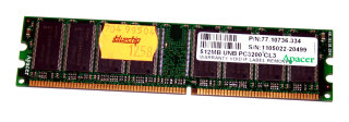 512 MB DDR-RAM 184-pin PC-3200U non-ECC  CL3  Apacer P/N:77.10736.334