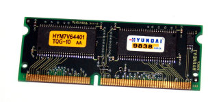 32 MB SO-DIMM 144-pin SD-RAM  PC-66   CL2   Hyundai HYM7V64401 TQG-10