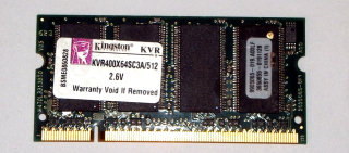 512 MB DDR-RAM 200-pin SO-DIMM PC-3200S   Kingston KVR400X64SC3A/512  9905065