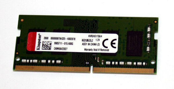 4 GB DDR4-RAM 260-pin SO-DIMM 1,2V DDR4-2400  CL17  Kingston KVR24S17S6/4
