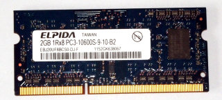 2 GB DDR3-RAM 204-pin SO-DIMM 1Rx8 PC3-10600S  Elpida EBJ20UF8BCS0-DJ-F