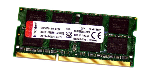 8 GB DDR3-RAM 204-pin SO-DIMM PC3L-12800S  Kingston KVR12800LS11/8   99P5471