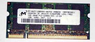 1 GB DDR2-RAM 2Rx8 PC2-5300S Laptop-Memory  Micron MT16HTF12864HY-667D3