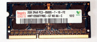 2 GB DDR3-RAM 204-pin SO-DIMM  2Rx8 PC3-8500S  Hynix HMT125S6TFR8C-G7 N0 AA-C